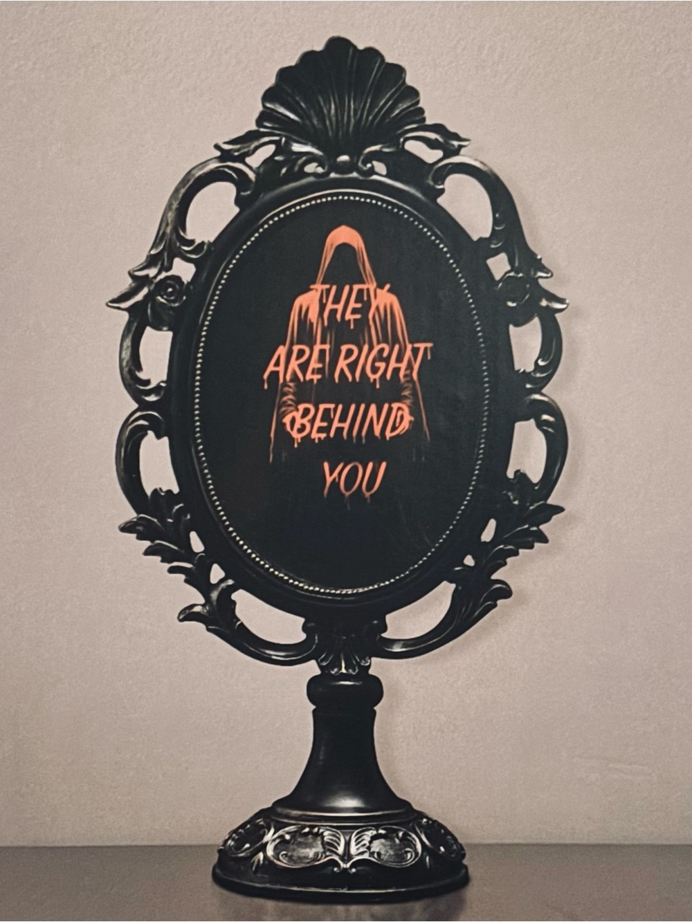 Black and Orange Gothic Tabletop Mirror Wall Decor - Horror Quote